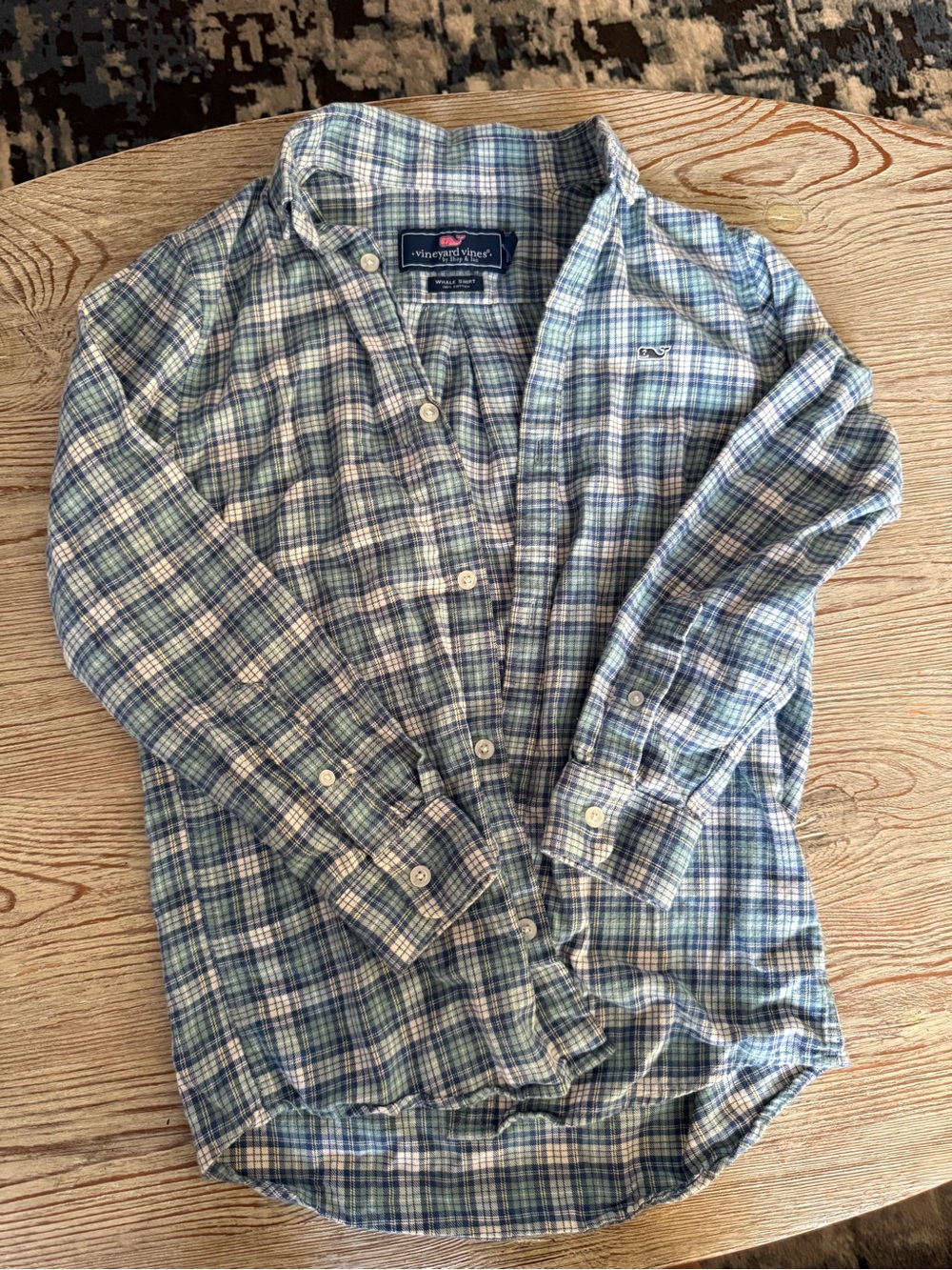 Boys Vineyard Vines Blue & Green Plaid Button-Down Long Sleeve Shirt Size Small